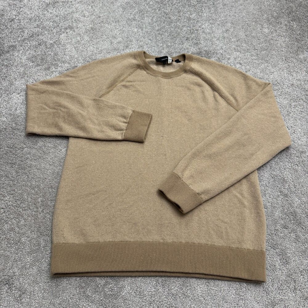 Vince Birdseye Raglan Sweater Mens Medium Tan Brown Crewneck Wool Casual Luxury